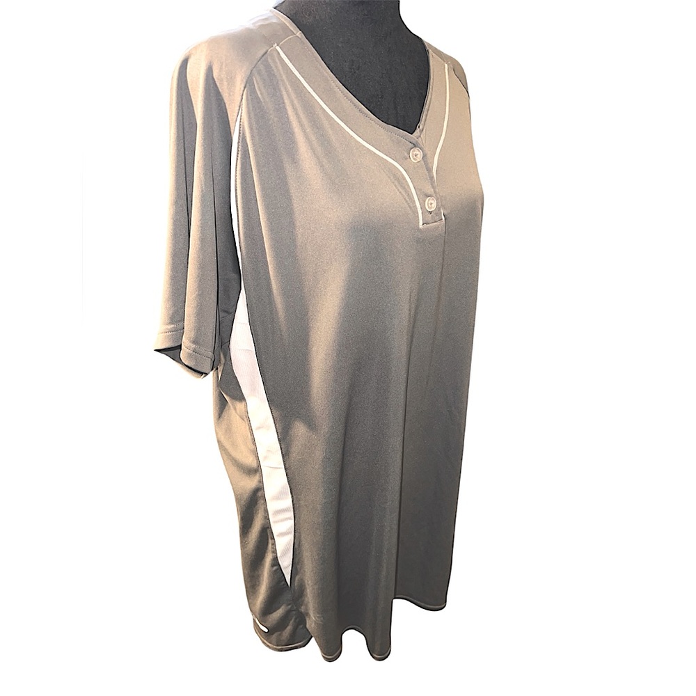 XL Mizuno athletic dry fit T-shirt jersey grey and white v-neck team wear